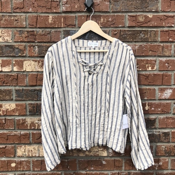 Bella Dahl Striped Lace Up Boho Top small - Picture 1 of 4